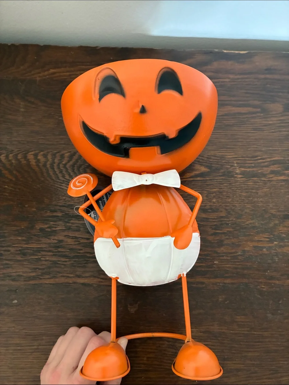NWT- Orange Metal Jack-o-lantern Pumpkin Man Halloween Candy Bowl
